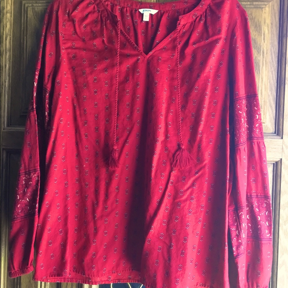 Sonoma Red Peasant top with tie strings.